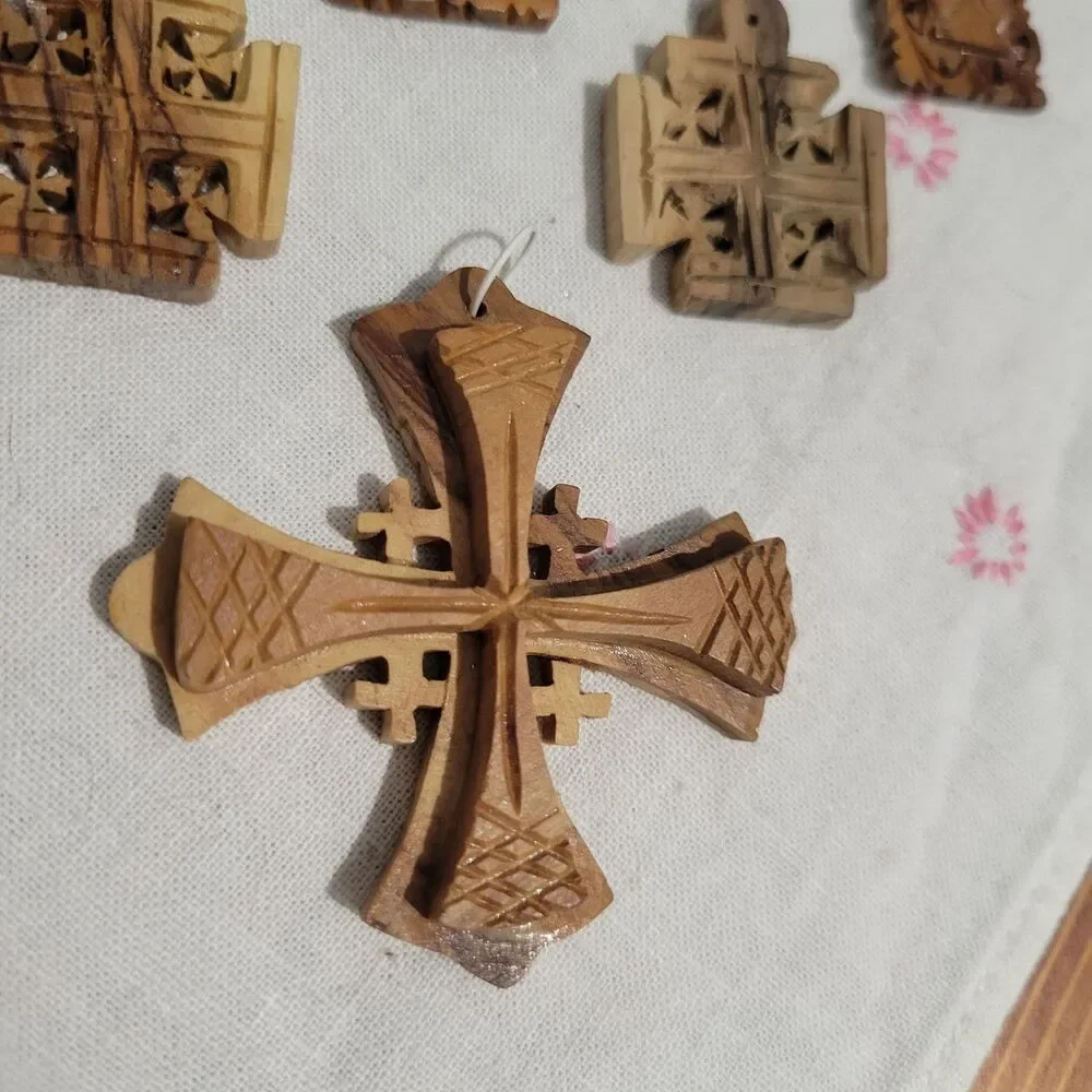 Lot of 8 Olive Wood Crosses pendants ornaments Jerusalem Bethlaham Holy Land